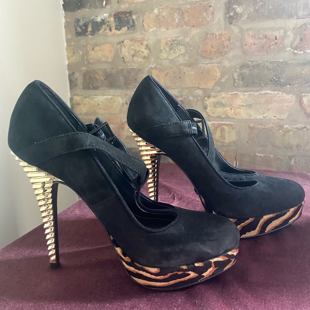 Rachel Roy Kirstyn Black Suede Tiger Stripe Stilettos